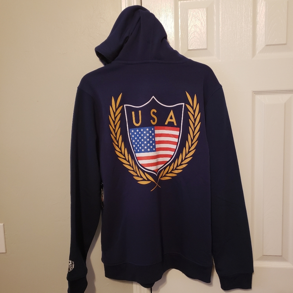 NWT USA FLAG SWEATSHIRT HOODIE LARGE NAVY